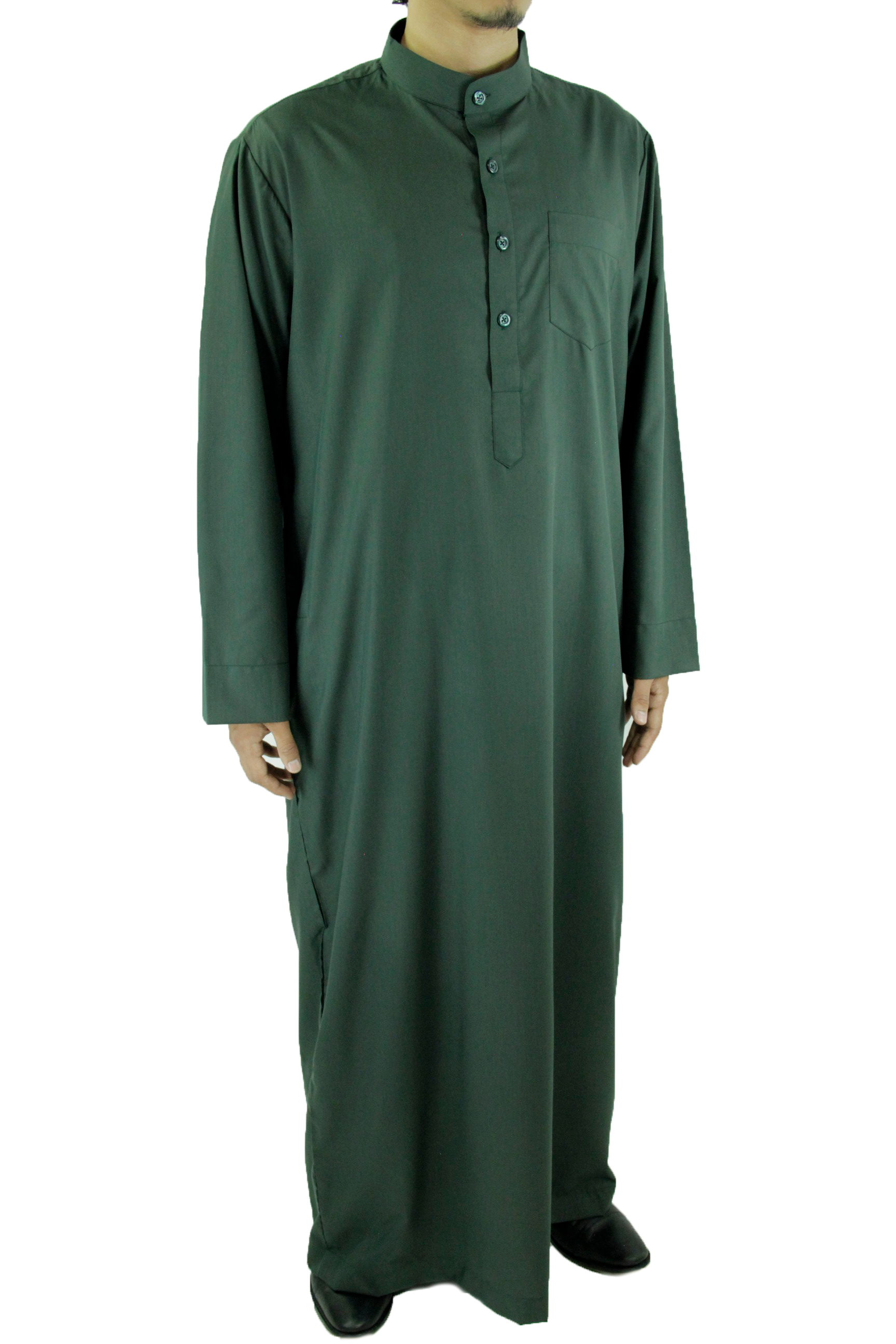 Hijaz Forest Green Men's Formal Arabian Cotton Thobe Pockets-MT121