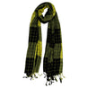 Yellow and Black Plaid Checkered Design Rectangle Women's Scarf with Tassles - Hijaz