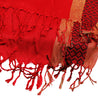 Pashmina Blend Red and Gold Rectangle Women's Printed Scarf with Tassles - Hijaz