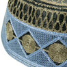 Blue and Brown Men's Hard Embroidered Kufi Skull Cap Topi with Diamond Border-22.5 - Hijaz