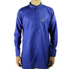 Men's Blue Modern Casual Cotton Short Asian Kurta Shirt With Accent Cuffs - Hijaz