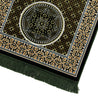 Turkish Design Green Suede Prayer Rug with Nabawi Image and Orante Tan Border - Hijaz