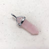 Silver Plated Rose Quartz Gemstone 1.5 X .2 inch Hexagonal Bullet Point Pendulum Pendant