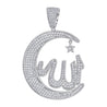 925 Sterling Silver Cubic Zirconia CZ Allah with Crescent Star Pendant