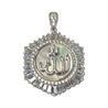 925 Sterling Silver Rhodium Plated Cubic Zirconia CZ and Mother of Pearl 1.37 inch x 0.90 inch Allah pendant