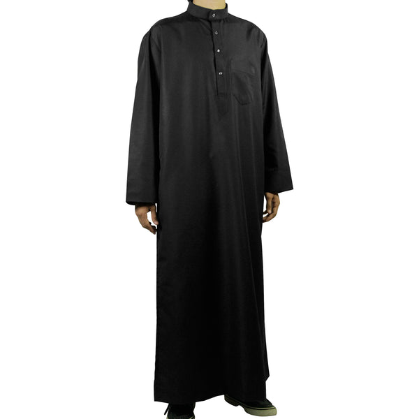 Hijaz Men's Black Formal Thobes Arabian Robe Kaftan with Pockets