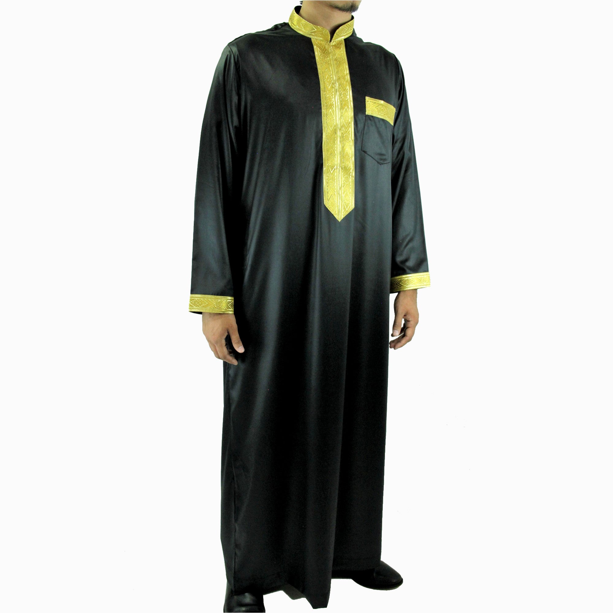 Hijaz Premium Arabian Thobe Black Vietnamese Cotton Kaftan With Gold ...