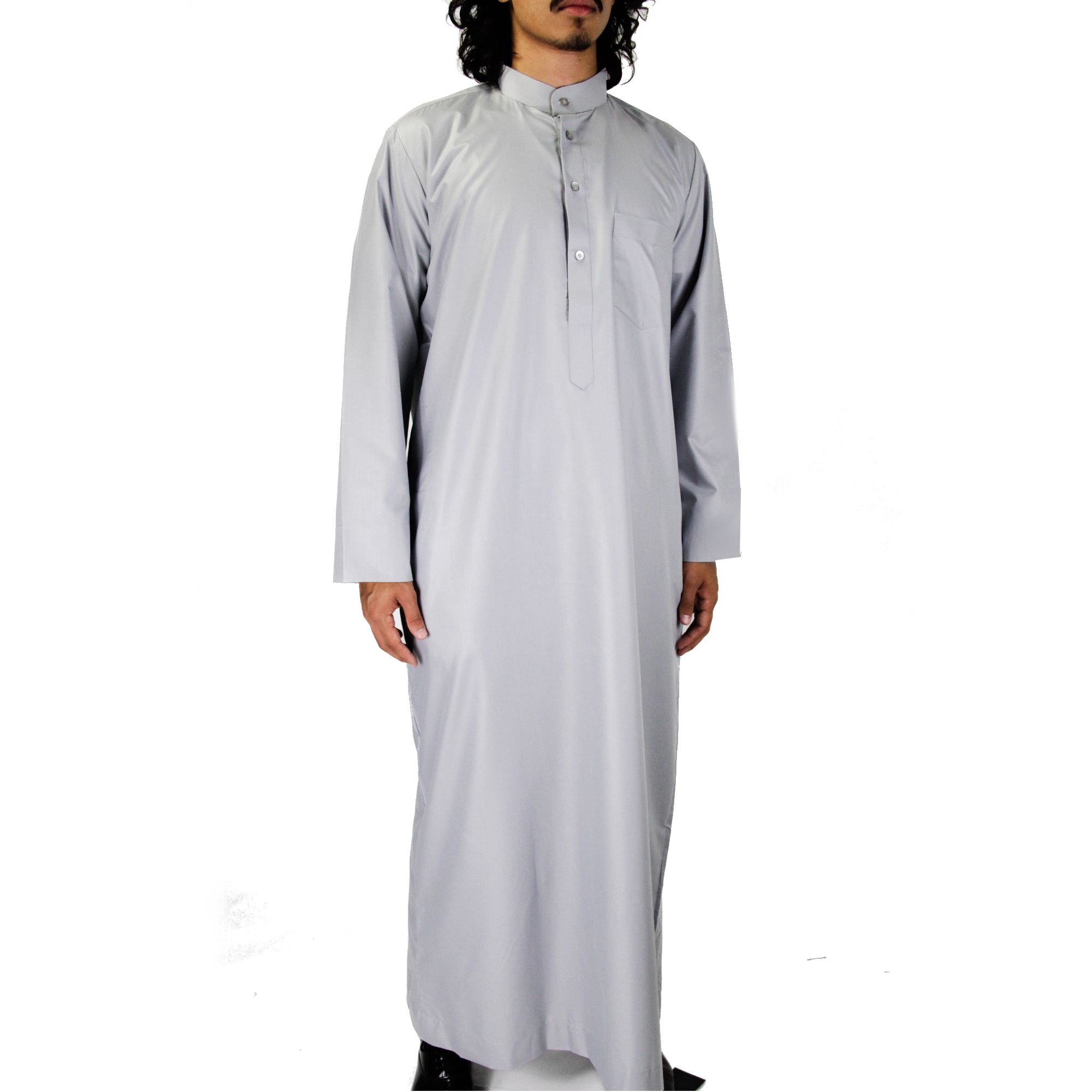 Gray Relax Loose Fit Long Sleeve Men's Formal Thobe Kaftan Disdasha Cotton Arab Robe - Hijaz
