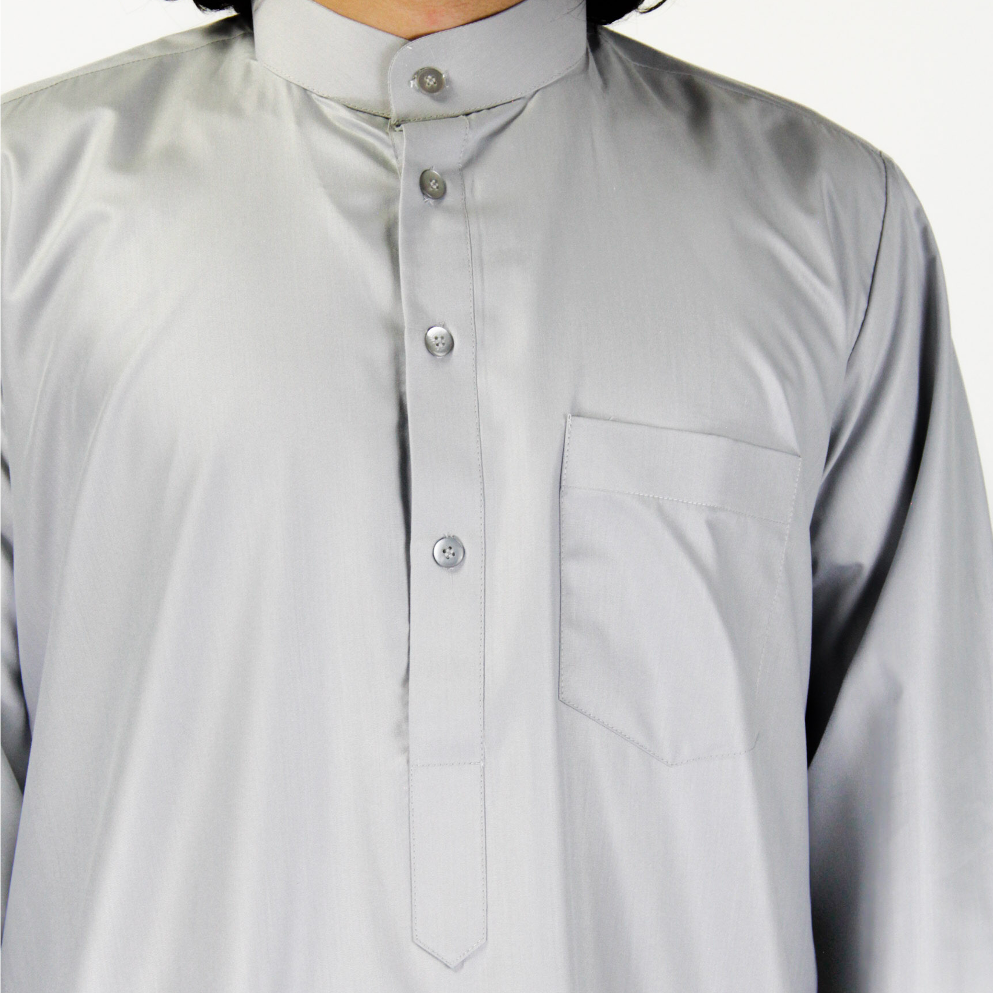 Gray Relax Loose Fit Long Sleeve Men's Formal Thobe Kaftan Disdasha Cotton Arab Robe - Hijaz