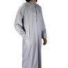 Gray Relax Loose Fit Long Sleeve Men's Formal Thobe Kaftan Disdasha Cotton Arab Robe - Hijaz