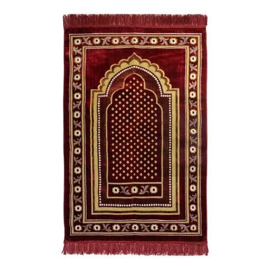Turkish Gold Archway Border Bouqet Design Soft Lightweight Prayer Rug - Hijaz
