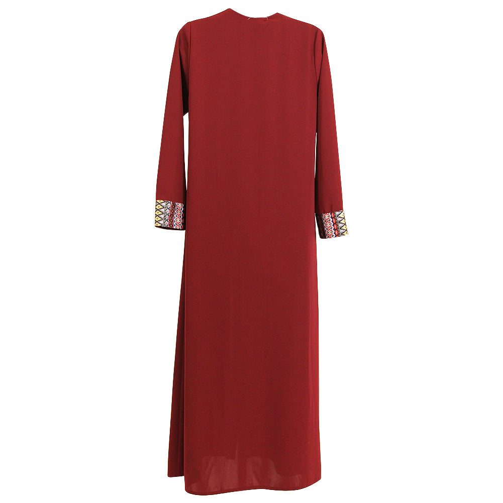 Cherry Red Long Sleeve Modern Full Open Abaya with Print Pattern Design - S - Hijaz