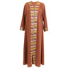 Clay Brown Red Long Sleeve Modern Full Open Abaya with Print Pattern Design - S - Hijaz