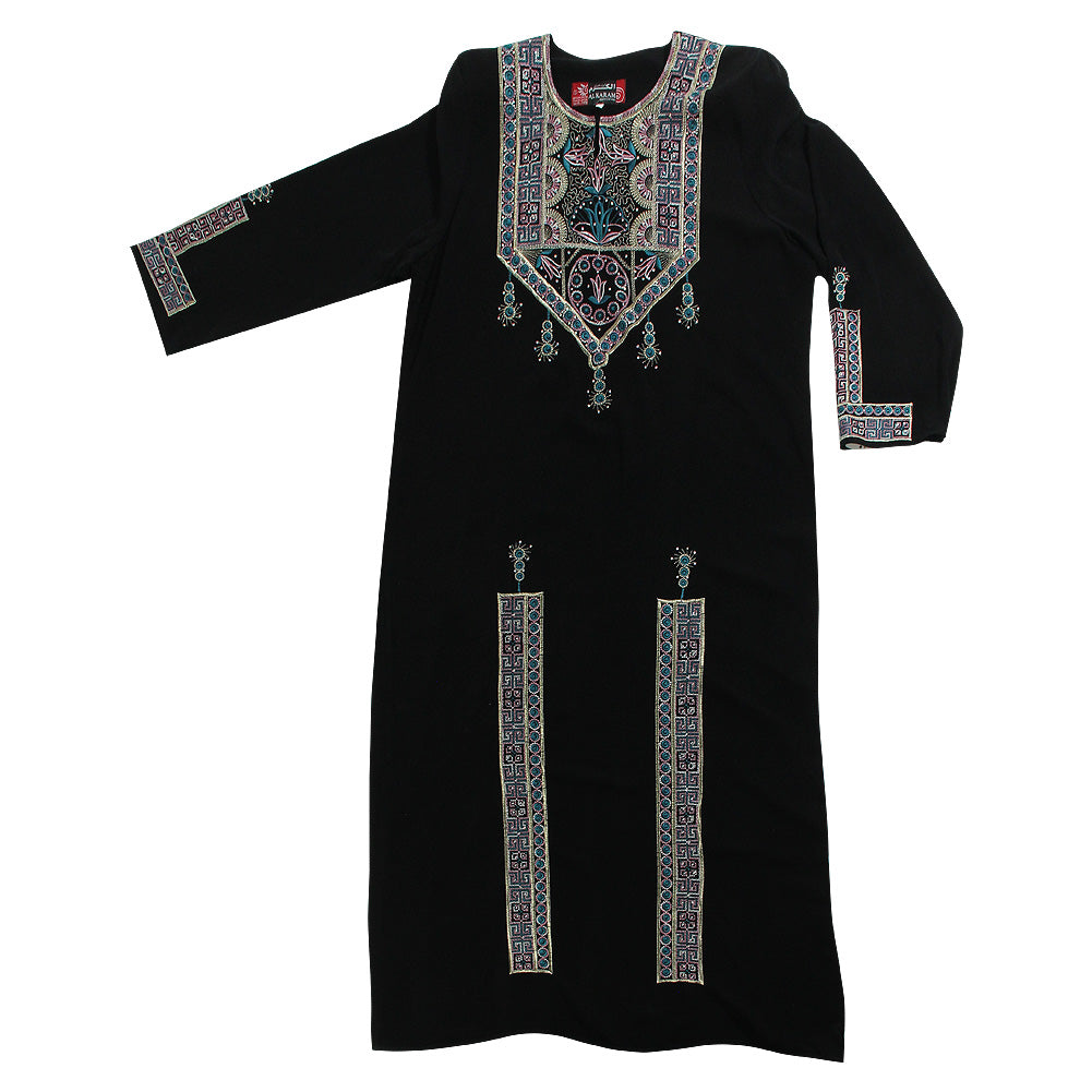 Women's Egyptian Style Dress with Embroidered Patterns Black Abaya Size 5 - Hijaz