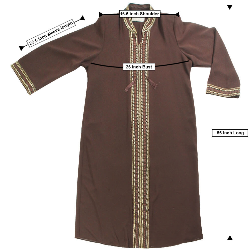 Women's Full Body Embroidery and Tassles Brown Abaya Size 4 - Hijaz