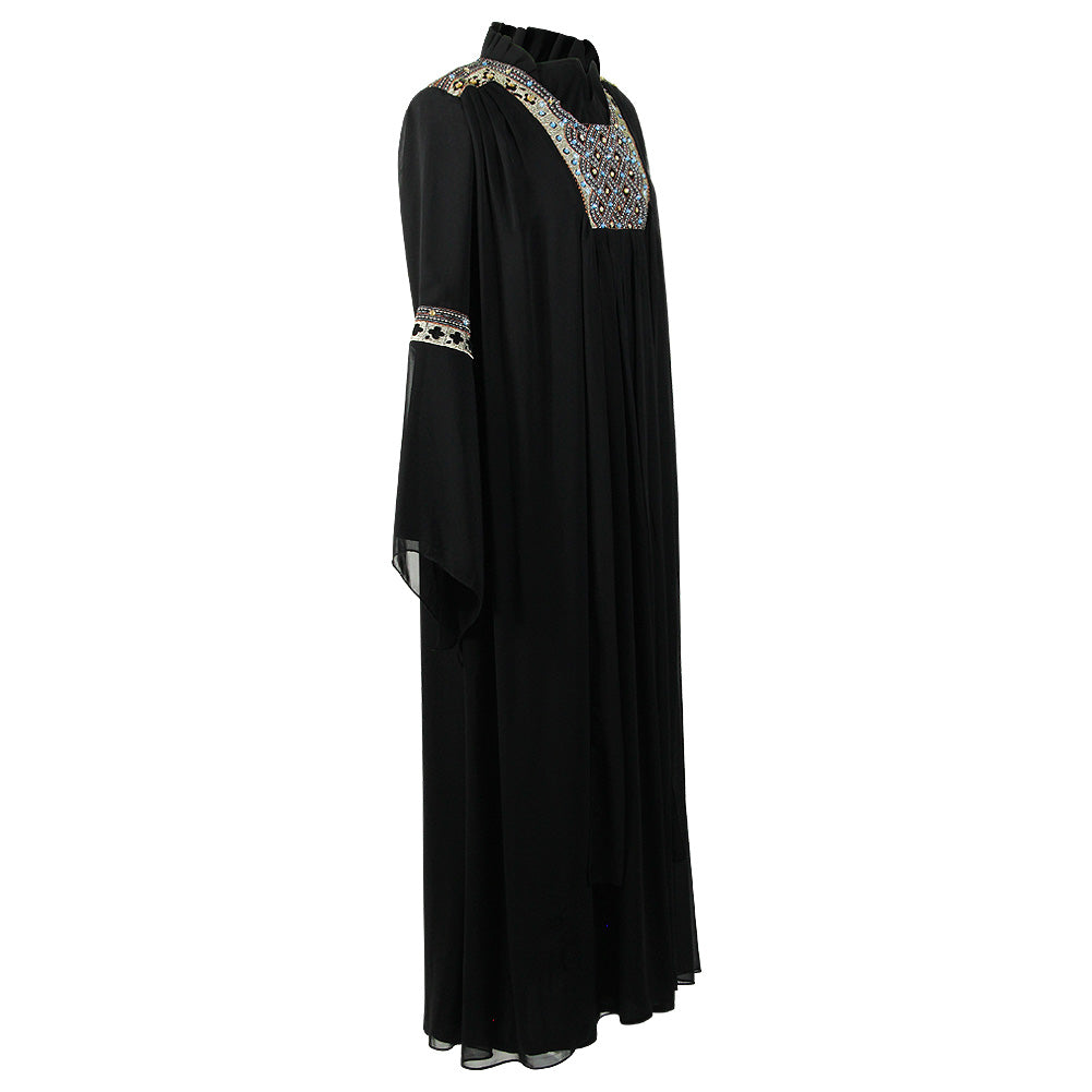 Women's Gothic Style Crest and Shoulder Embroidery Black Abaya Size 4 - Hijaz