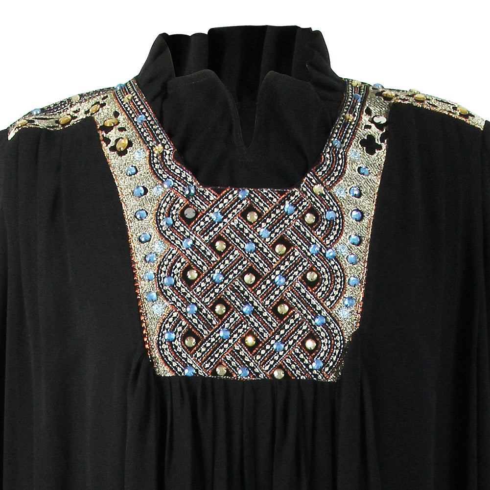 Women's Gothic Style Crest and Shoulder Embroidery Black Abaya Size 4 - Hijaz