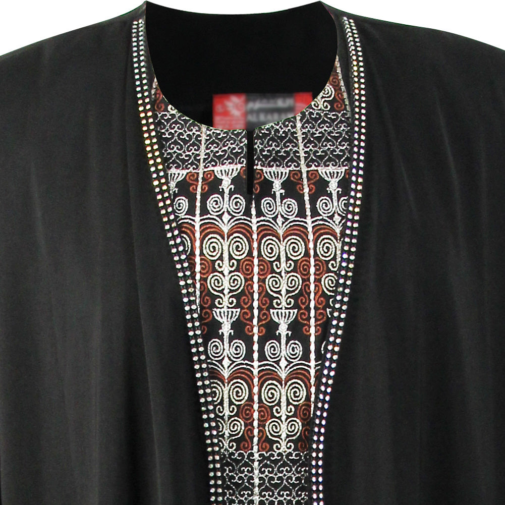 Women's Full Body Brown Candelabra Embroidery Two Layer Black Abaya Size 5 - Hijaz