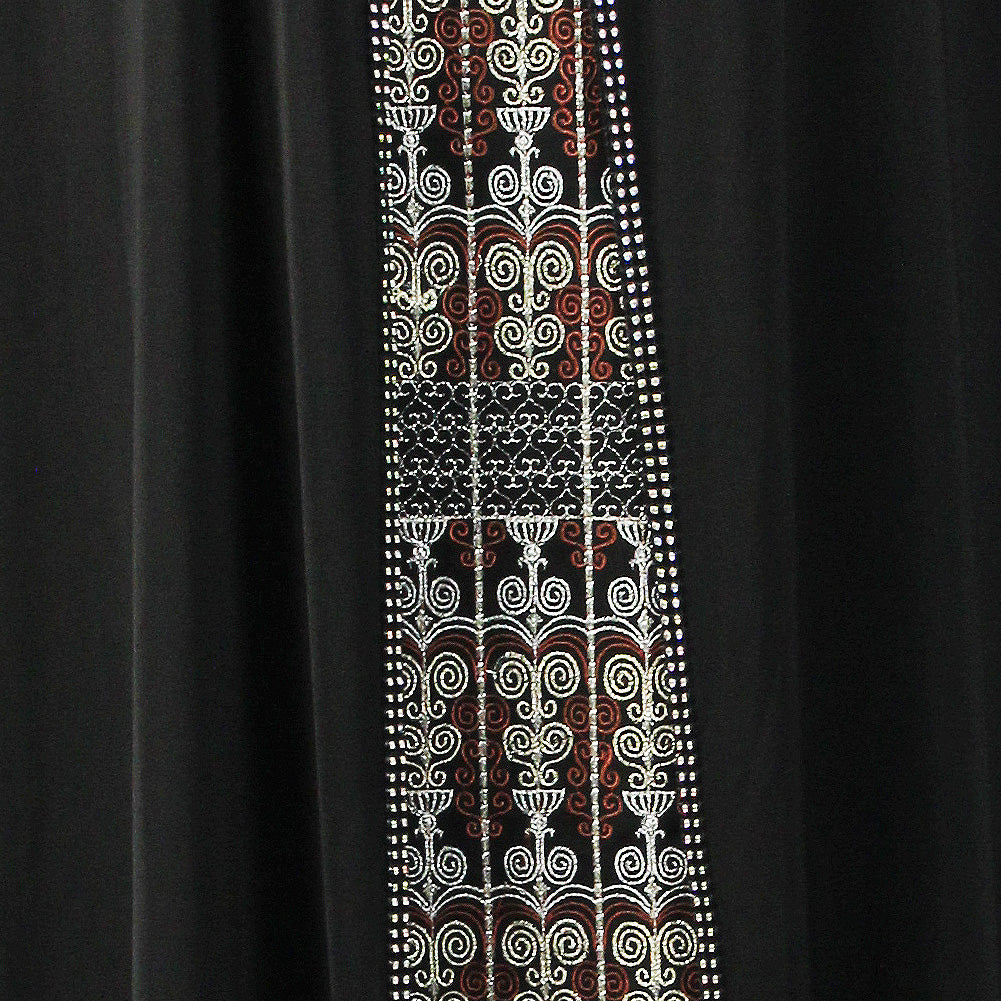 Women's Full Body Brown Candelabra Embroidery Two Layer Black Abaya Size 5 - Hijaz