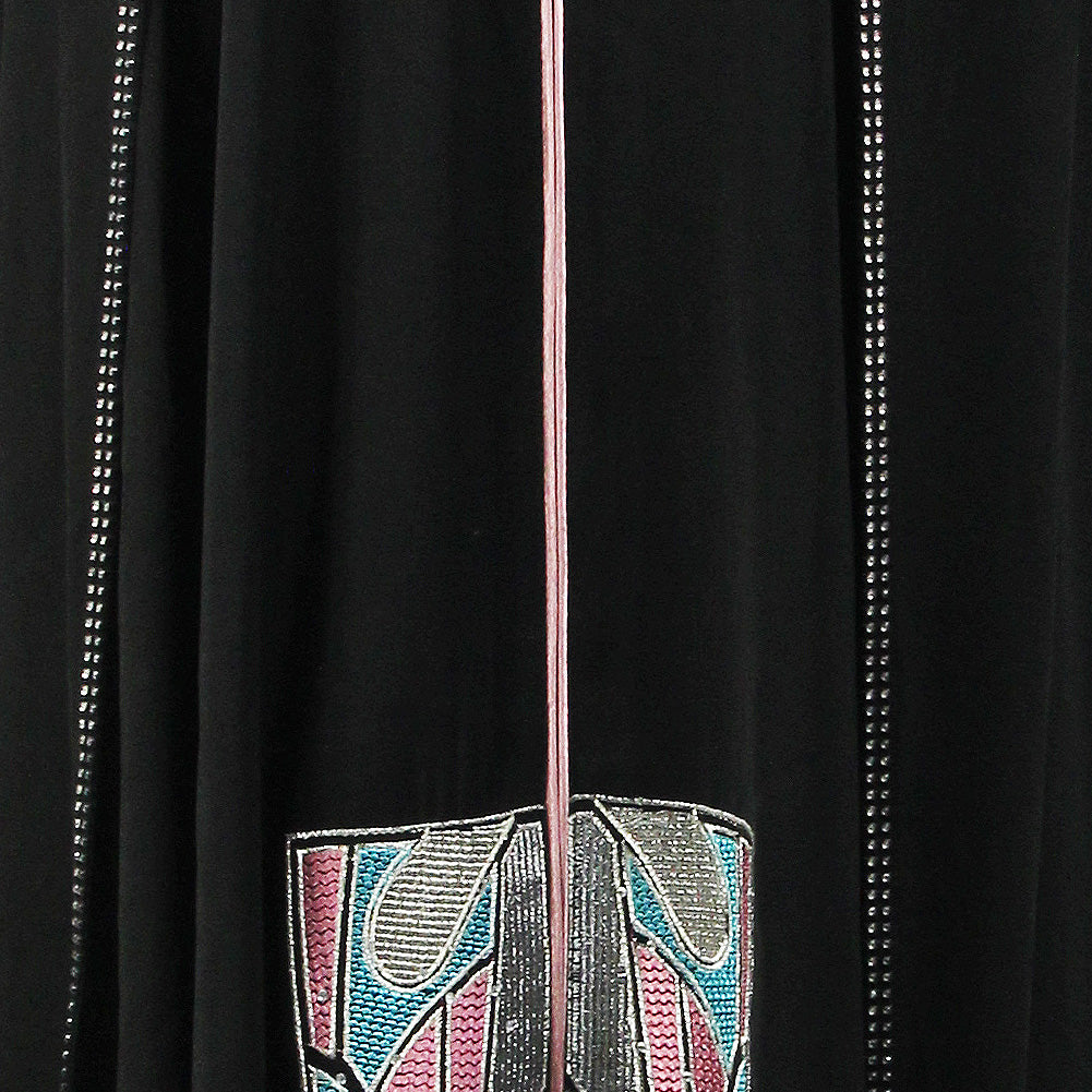 Women's Mosaic Mirrored Crest Embroidery Two Layer Black Abaya Size 6 - Hijaz