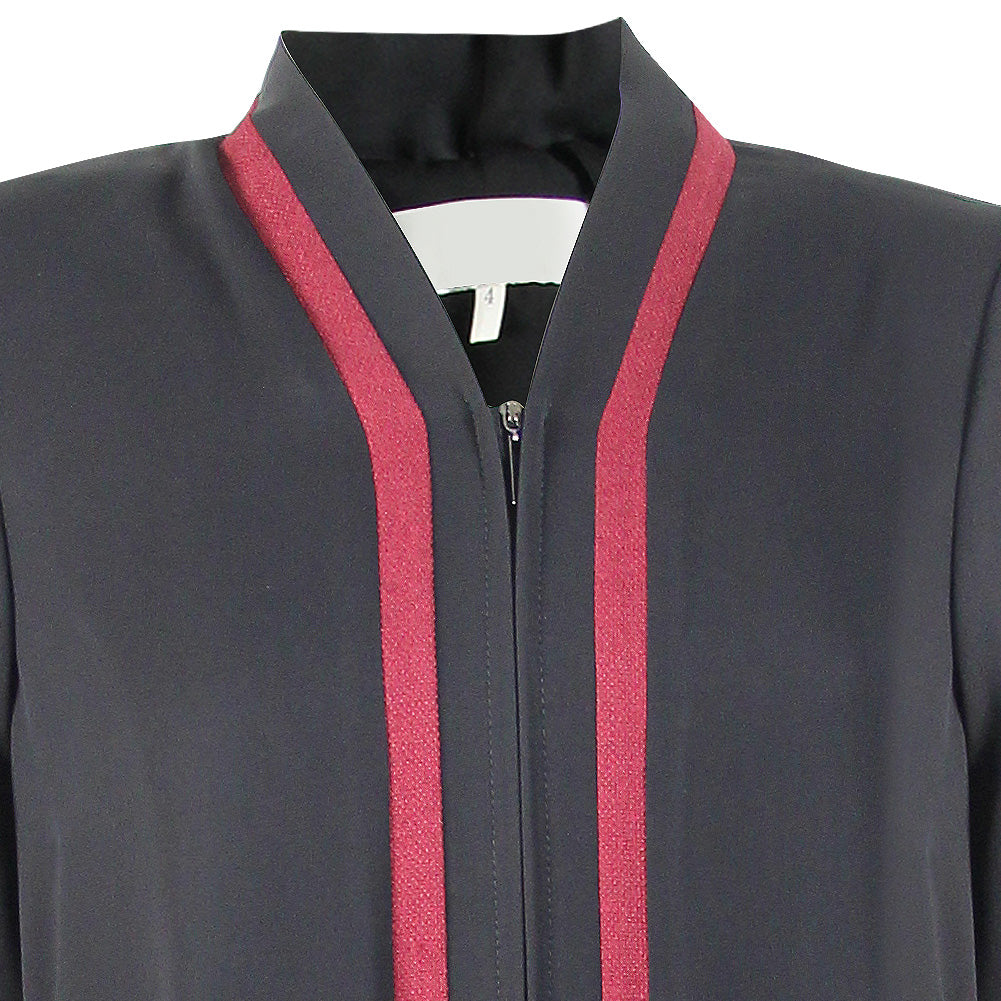 Women's Floral Embroidery and Full Body Zipper Black and Red Abaya Size 4 - Hijaz