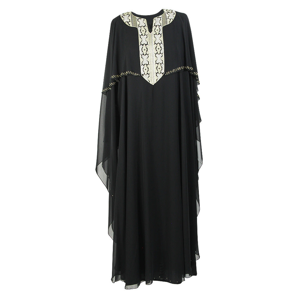 Removable Sheer Shroud and Embroidered Crest Two Piece Black Abaya Size 1 - Hijaz