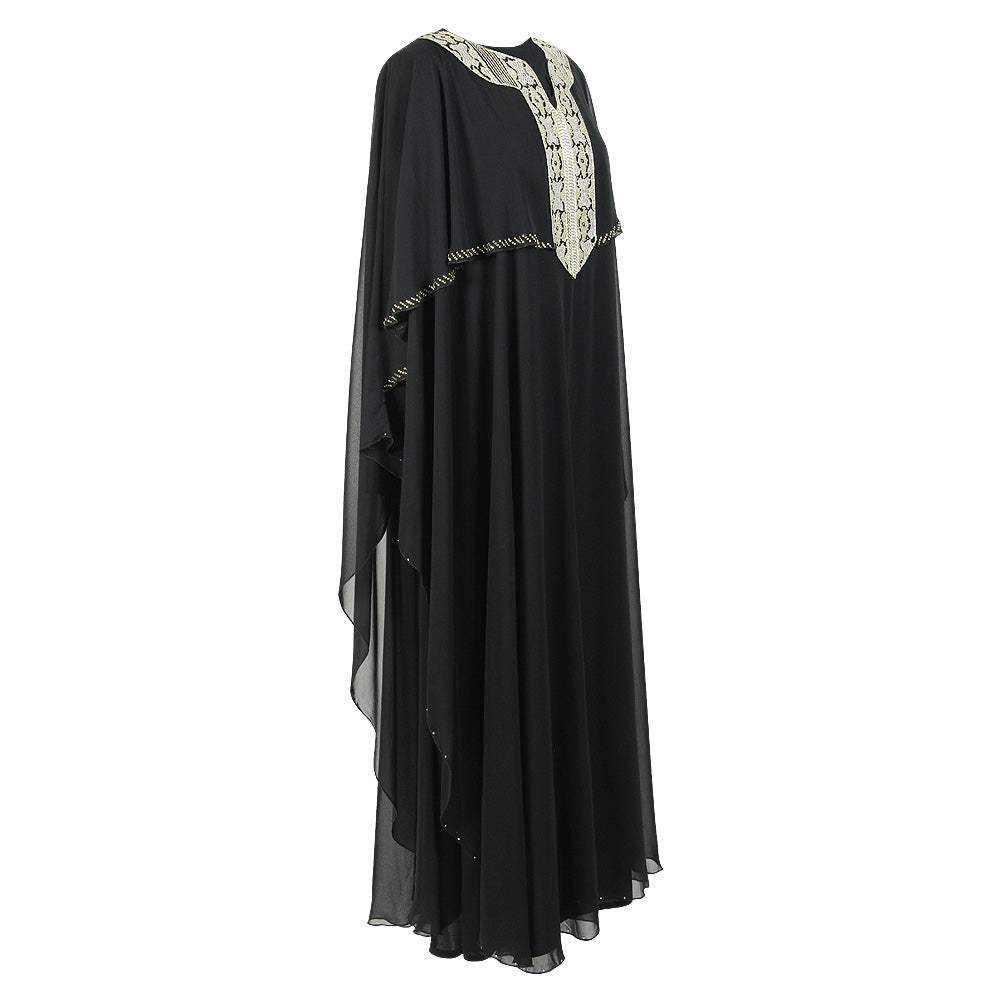 Removable Sheer Shroud and Embroidered Crest Two Piece Black Abaya Size 1 - Hijaz