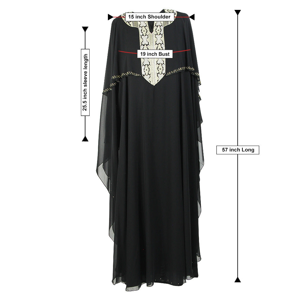Removable Sheer Shroud and Embroidered Crest Two Piece Black Abaya Size 1 - Hijaz