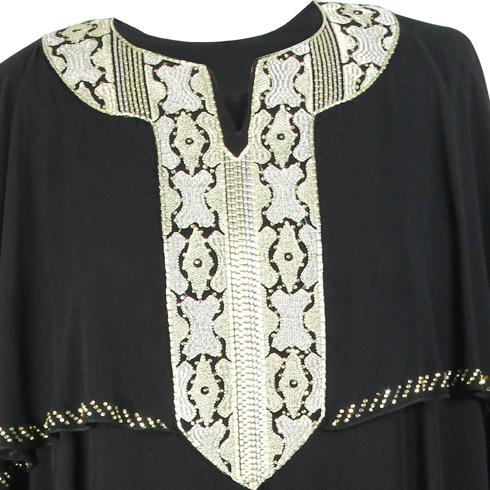 Removable Sheer Shroud and Embroidered Crest Two Piece Black Abaya Size 1 - Hijaz