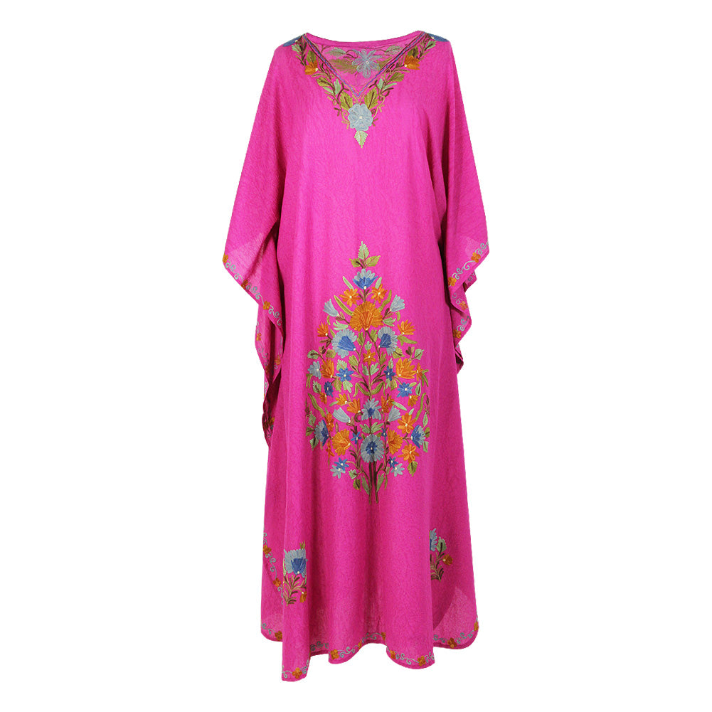 Poncho Style Magenta Color Abaya with Full Body Floral Embroidery - Hijaz