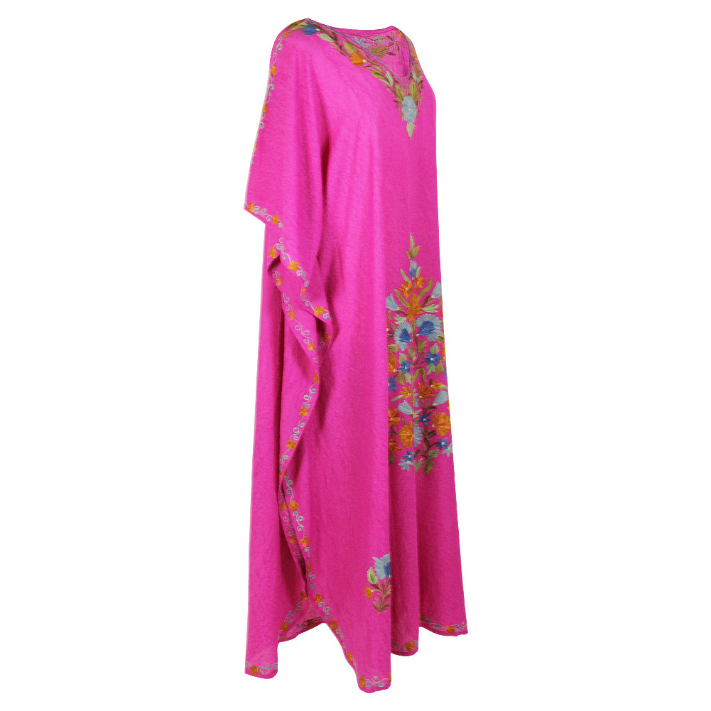 Poncho Style Magenta Color Abaya with Full Body Floral Embroidery - Hijaz