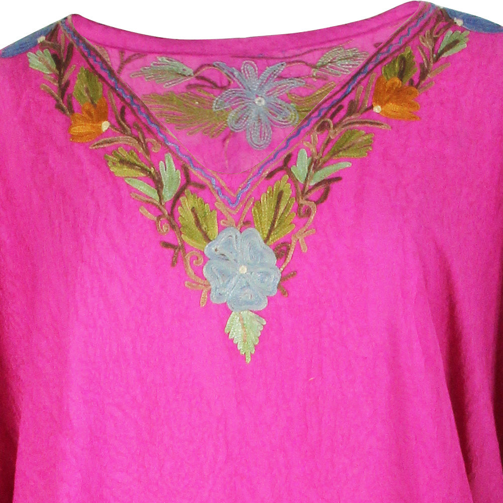 Poncho Style Magenta Color Abaya with Full Body Floral Embroidery - Hijaz