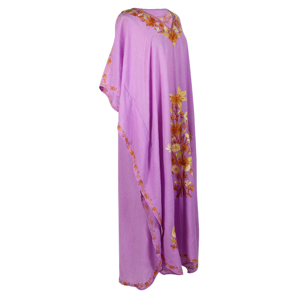 Poncho Style Lavender Color Abaya with Full Body Floral Embroidery - Hijaz