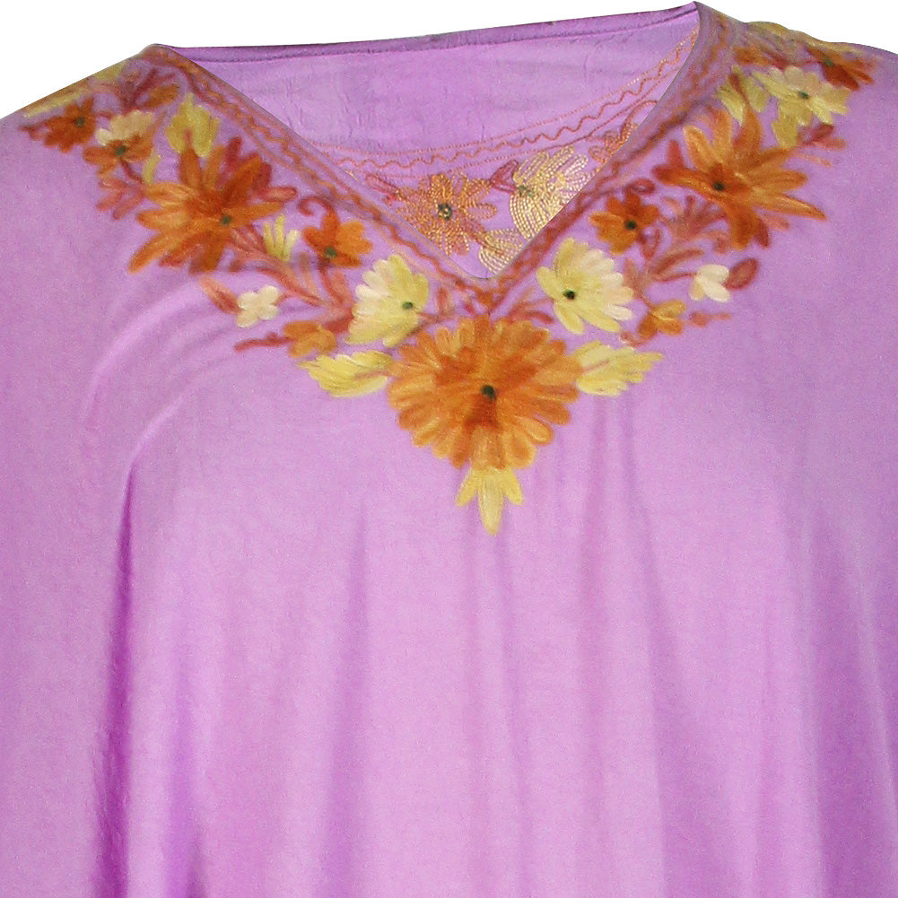 Poncho Style Lavender Color Abaya with Full Body Floral Embroidery - Hijaz