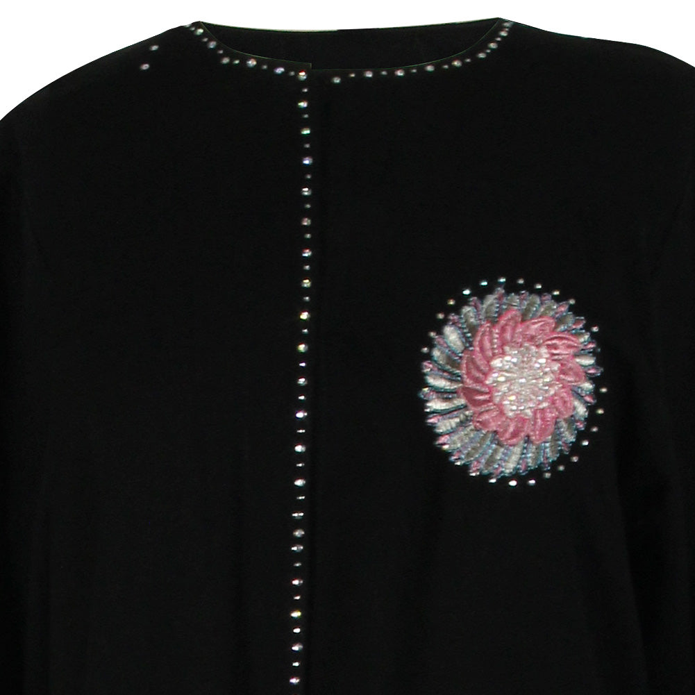 Black Abaya with Sewn Glass Beads and Shiny Embroidery - Hijaz