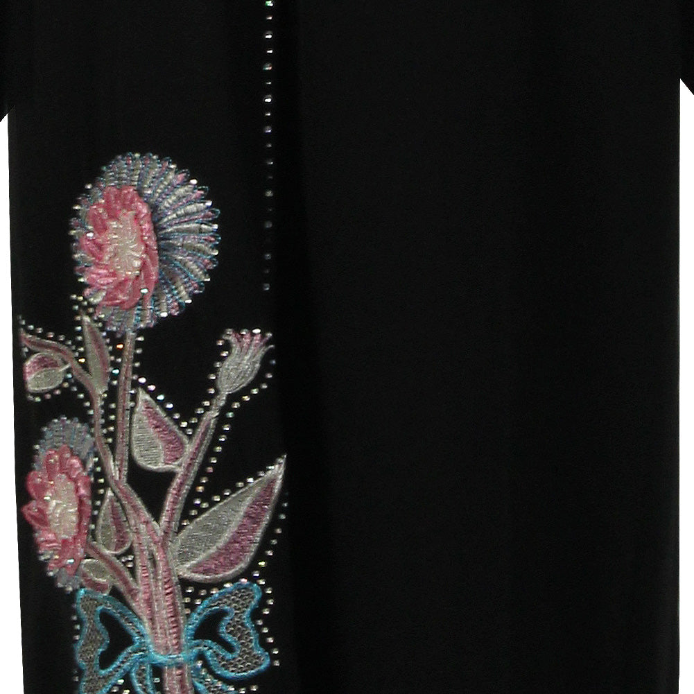 Black Abaya with Sewn Glass Beads and Shiny Embroidery - Hijaz
