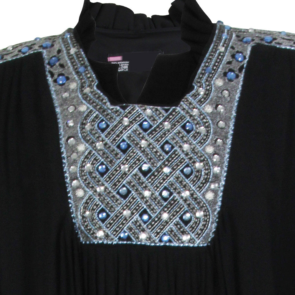 Blue Studded Embroidered Crest with Two Layer Black Abaya Size 4 - Hijaz