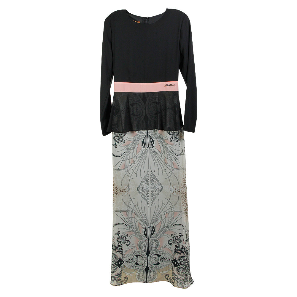 Black Dress with Attached Skirt and Pink Belt with Back Zipper - Hijaz