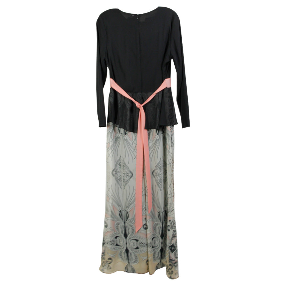 Black Dress with Attached Skirt and Pink Belt with Back Zipper - Hijaz