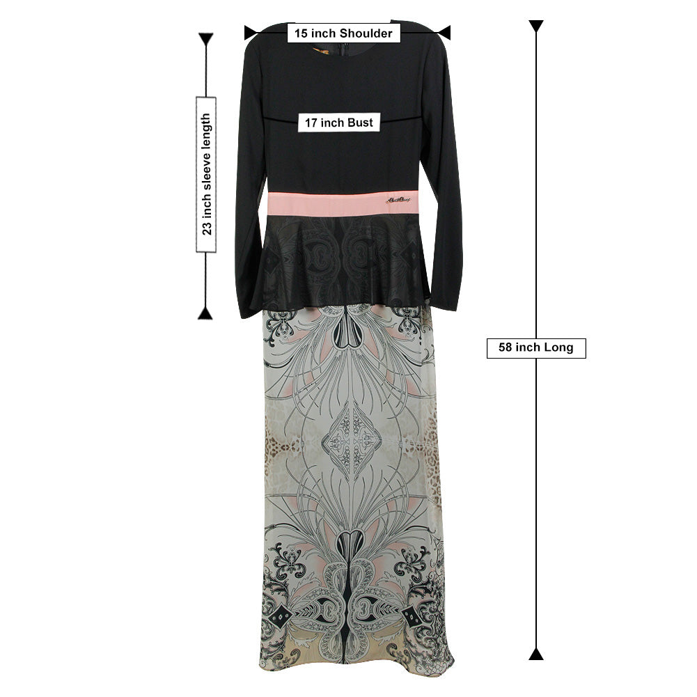 Black Dress with Attached Skirt and Pink Belt with Back Zipper - Hijaz