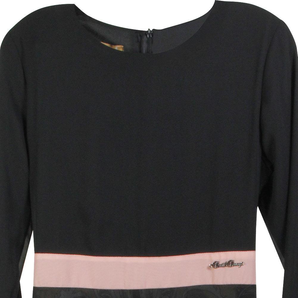 Black Dress with Attached Skirt and Pink Belt with Back Zipper - Hijaz