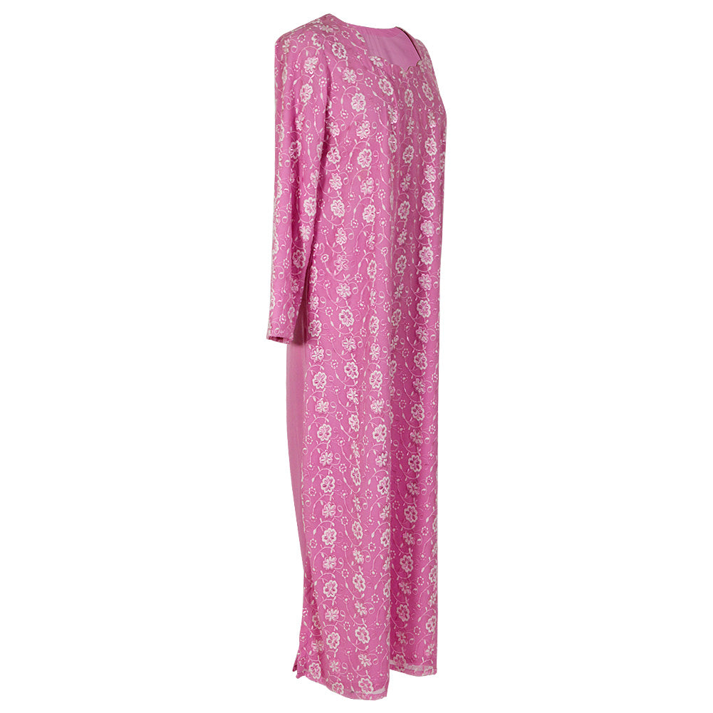 Pink Nightgown Abaya Dress with White Floral Embroidery and Scarf Included - Hijaz