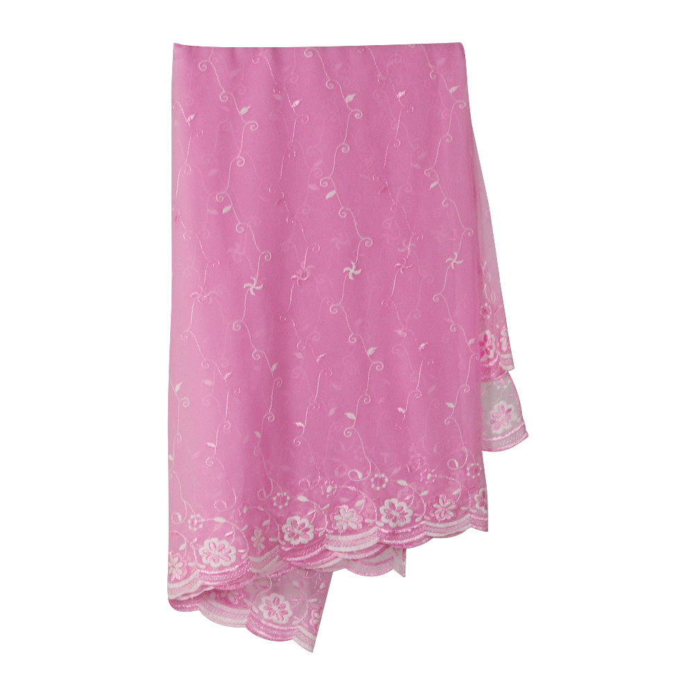 Pink Nightgown Abaya Dress with White Floral Embroidery and Scarf Included - Hijaz