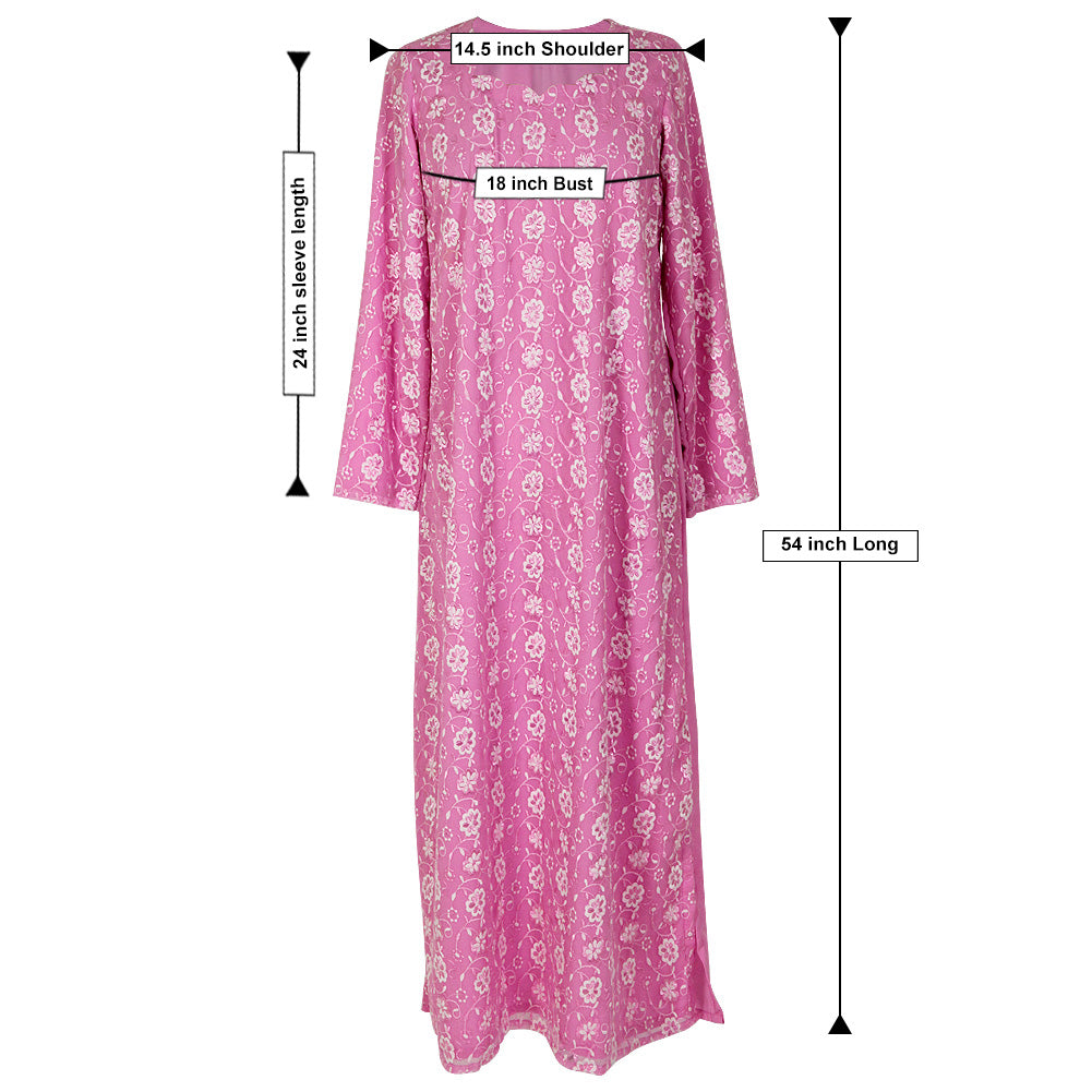 Pink Nightgown Abaya Dress with White Floral Embroidery and Scarf Included - Hijaz