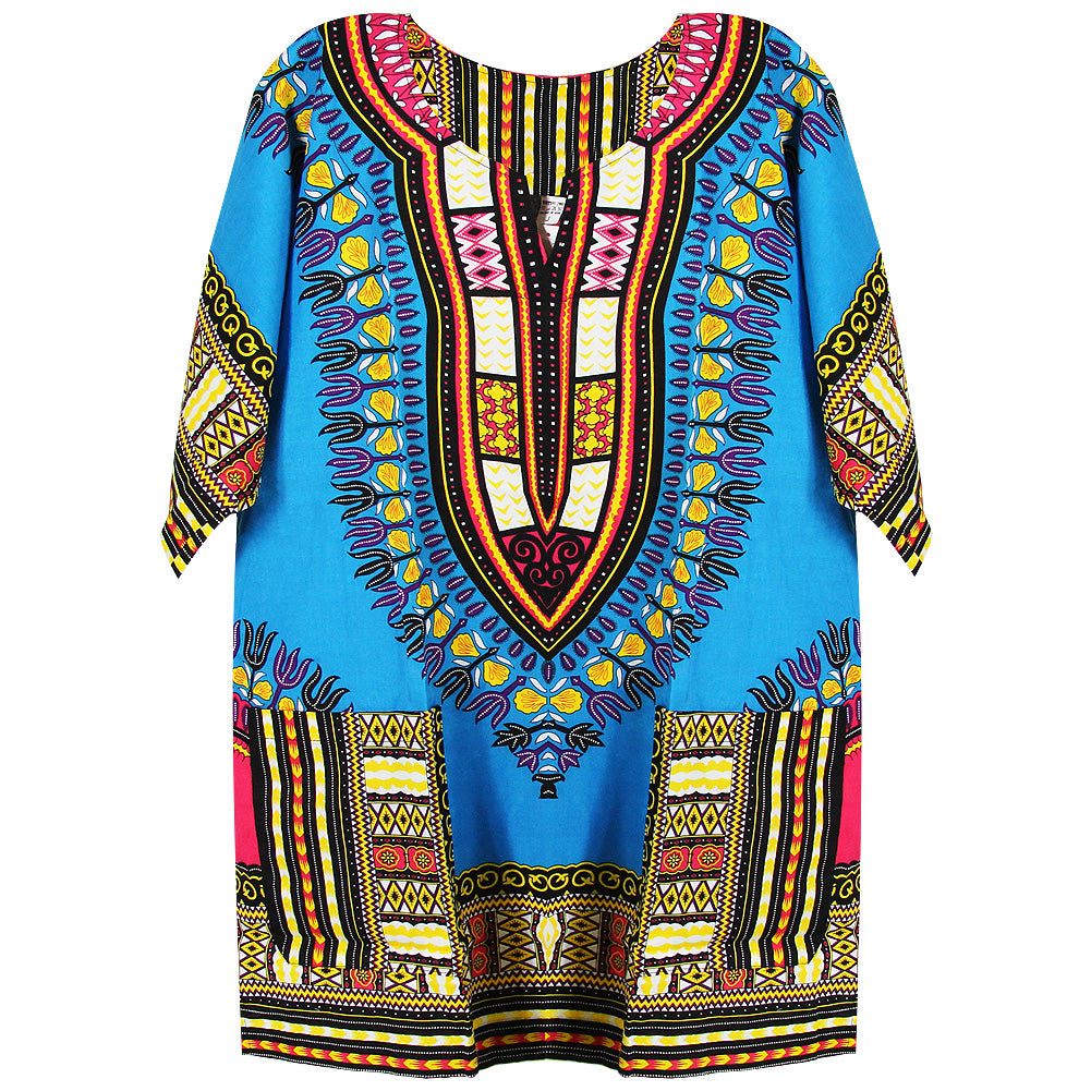 Boy's Sky Blue Traditional V-neck Dashiki with Double Pockets - Hijaz