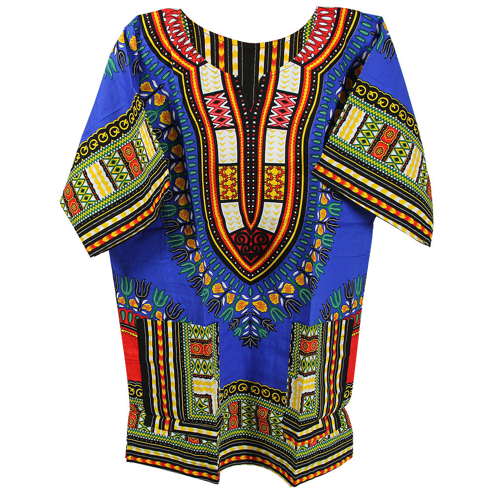 Boy's Dark Blue Traditional V-neck Dashiki with Double Pockets - Hijaz