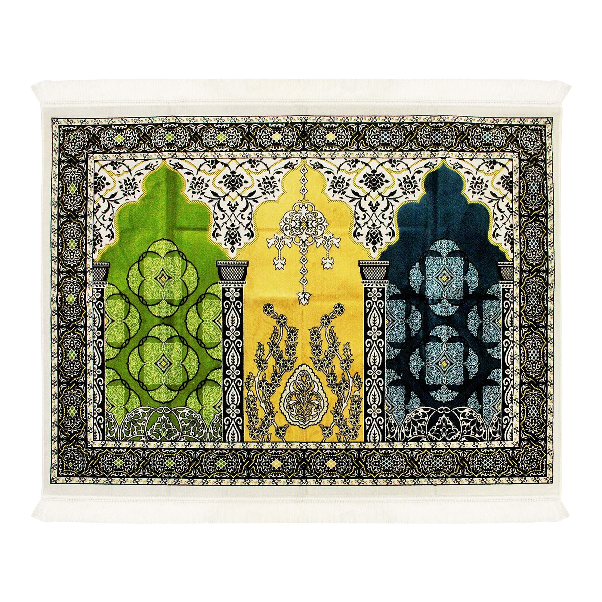Fancy Thick Three Person Extra Large Family Lotus Prayer Rug Janamaz Sajada - Hijaz
