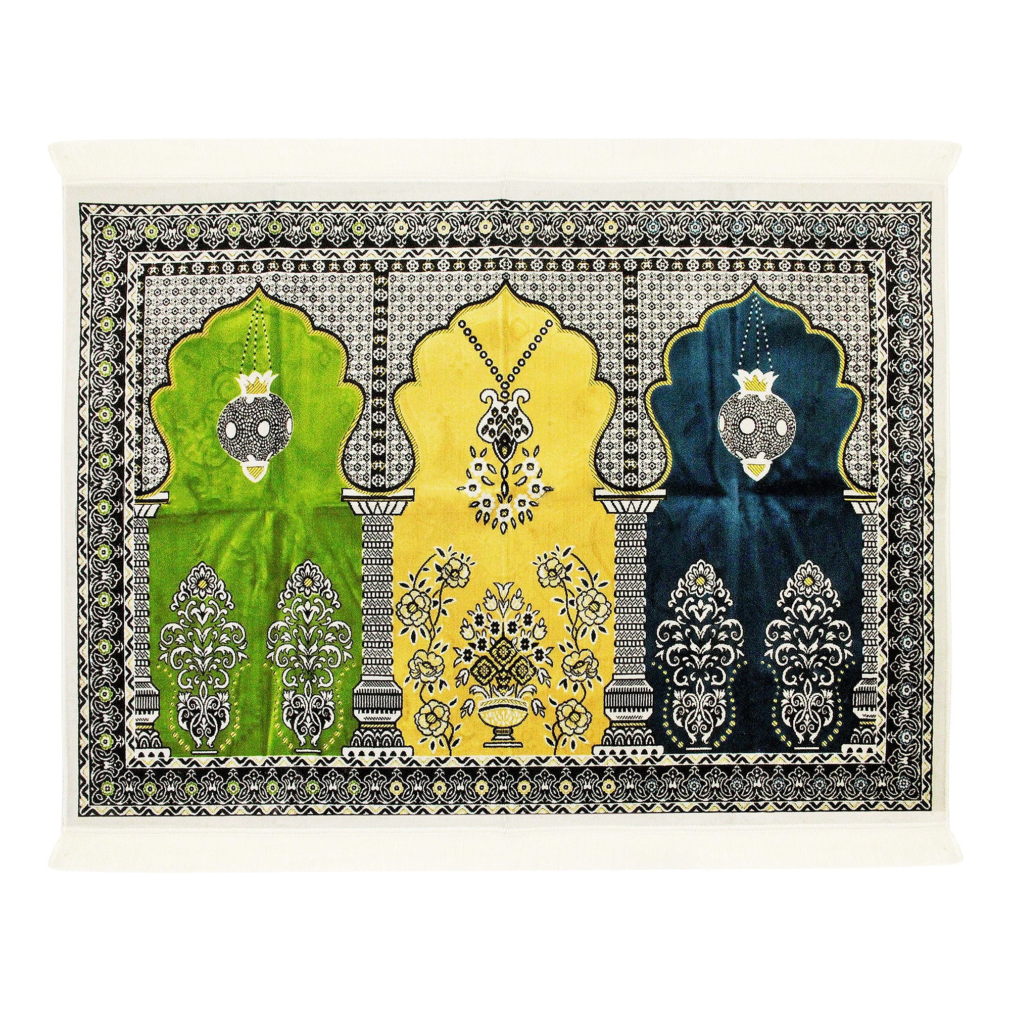 Fancy Thick Three Person Extra Large Family Lantern Prayer Rug Janamaz Sajada - Hijaz