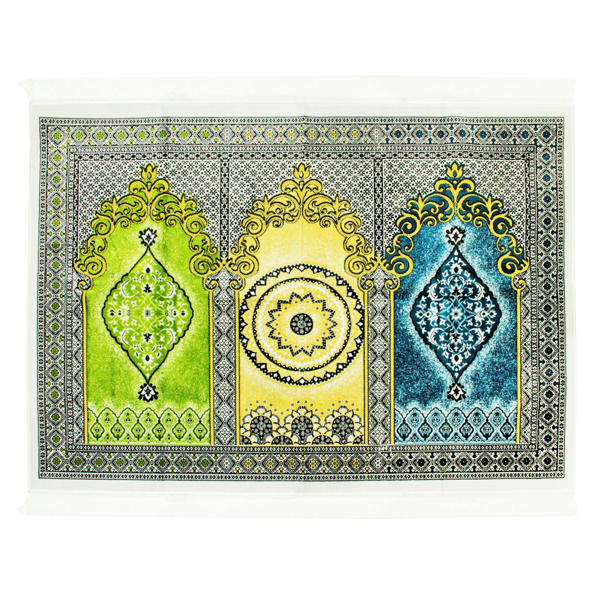 Fancy Thick Three Person Extra Large Family Jacquard Prayer Rug Janamaz Sajada - Hijaz