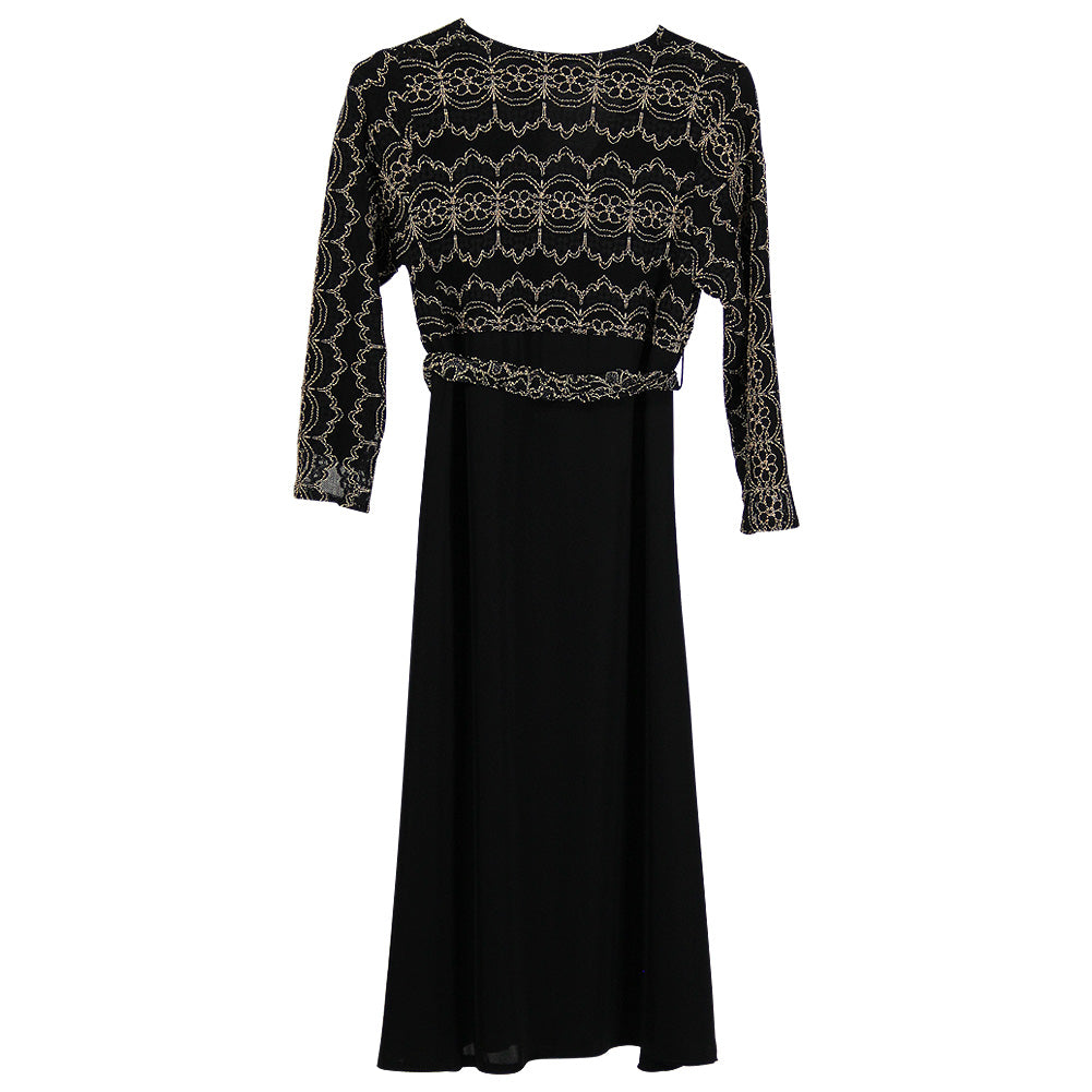 Girl's Gold Thread Long Sleeve Modern Abaya with Embroidered Belt - Hijaz
